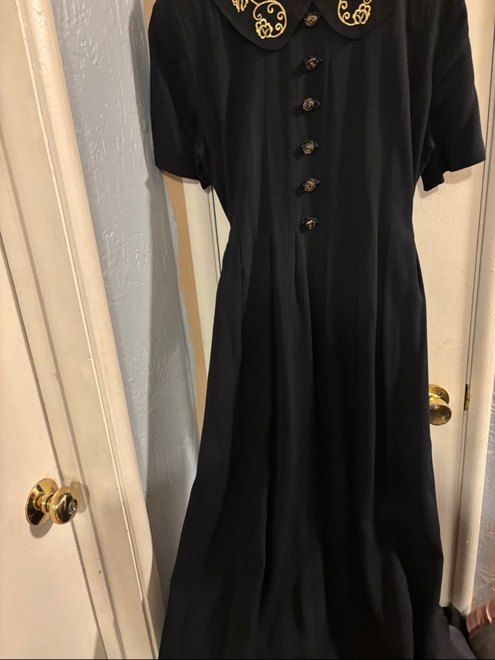 J.B.S Black Short-Sleeve Dress with Embroidered Collar